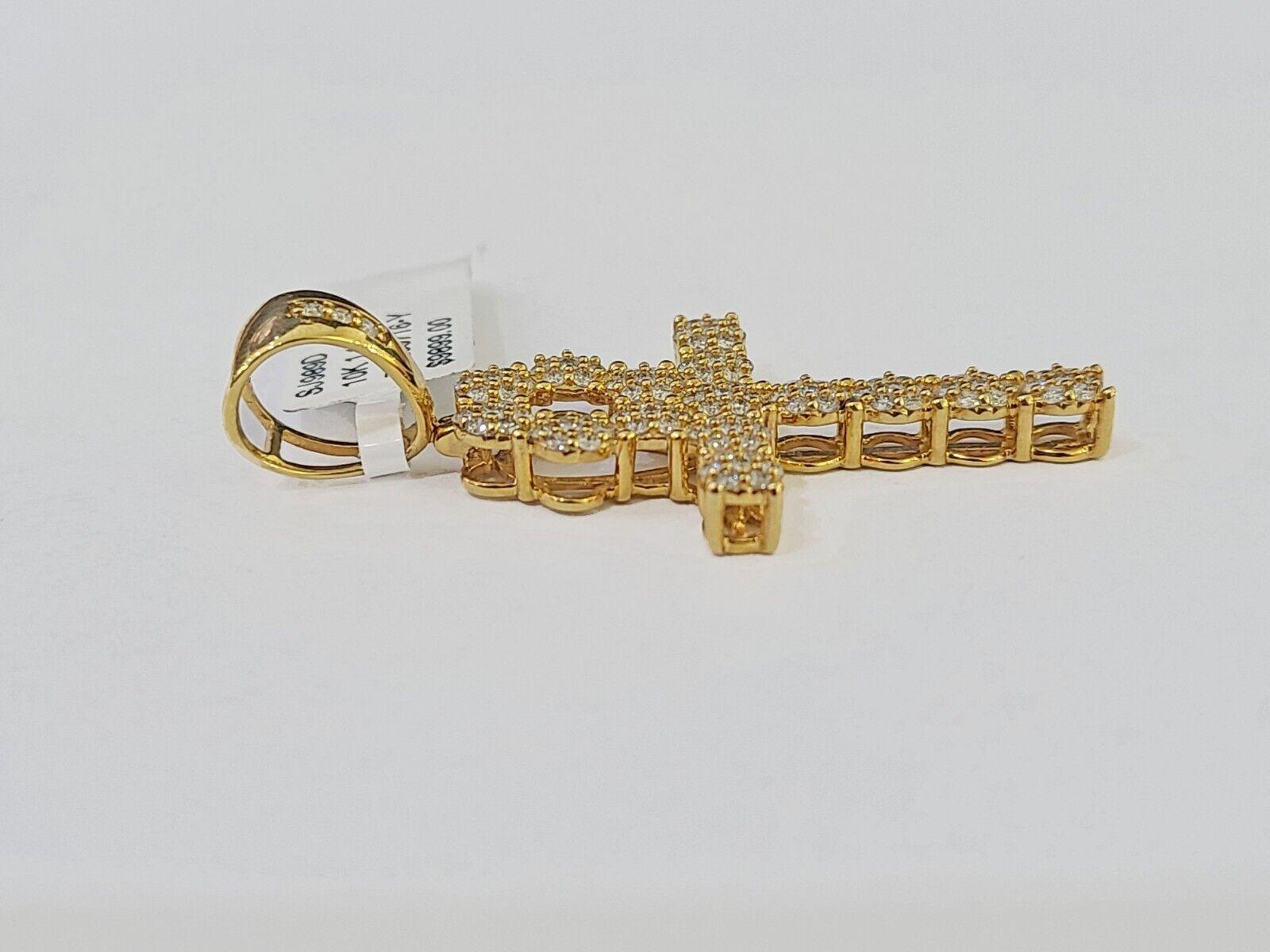 10k Yellow Gold Diamond Jesus Cross Charm Pendant Genuine Diamond Real - GoldenlinQ